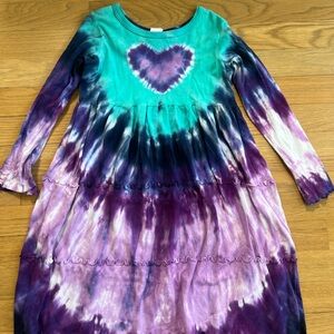 Tie-Dye Long Sleeve Dress with Heart Design
